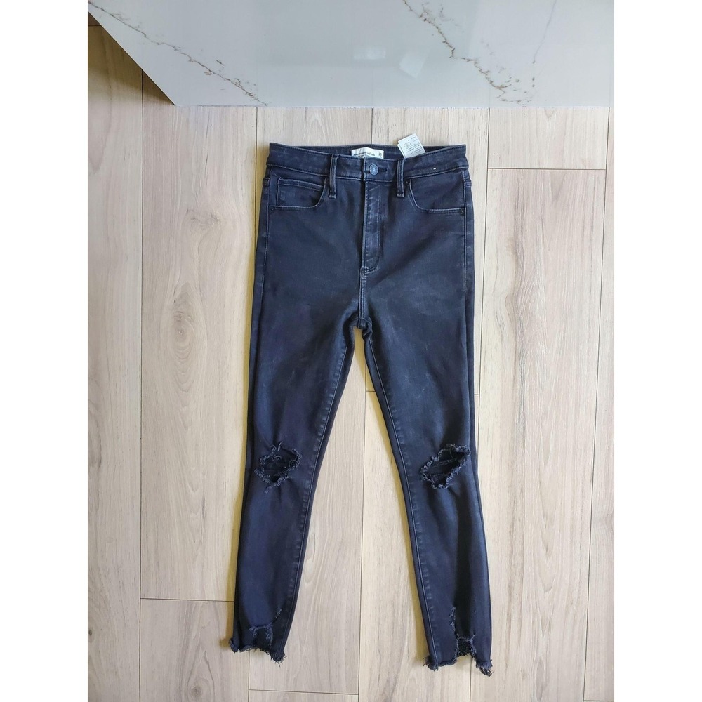 Abercrombie & Fitch Jeans Womens 2 Black High Rise Super Skinny Ankle Distressed